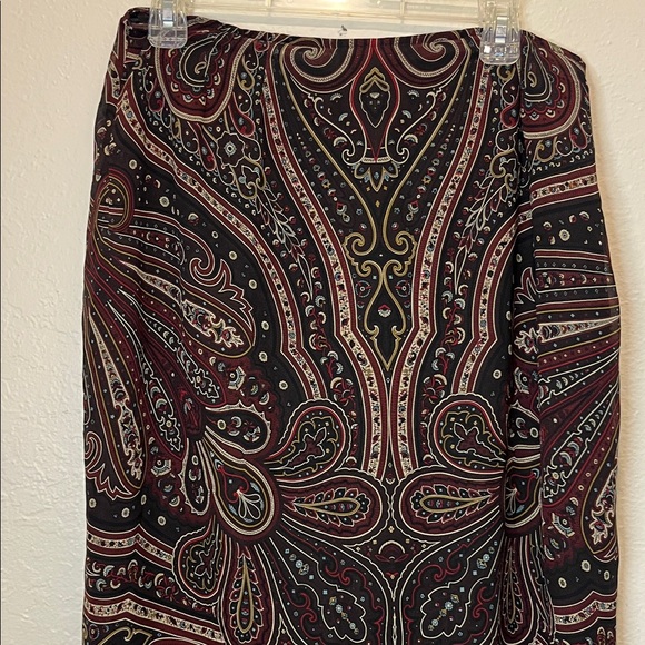 Vintage 100% silk Paisley Print Wrap  Skirt - Black Brown Blue Burgundy - Picture 5 of 9